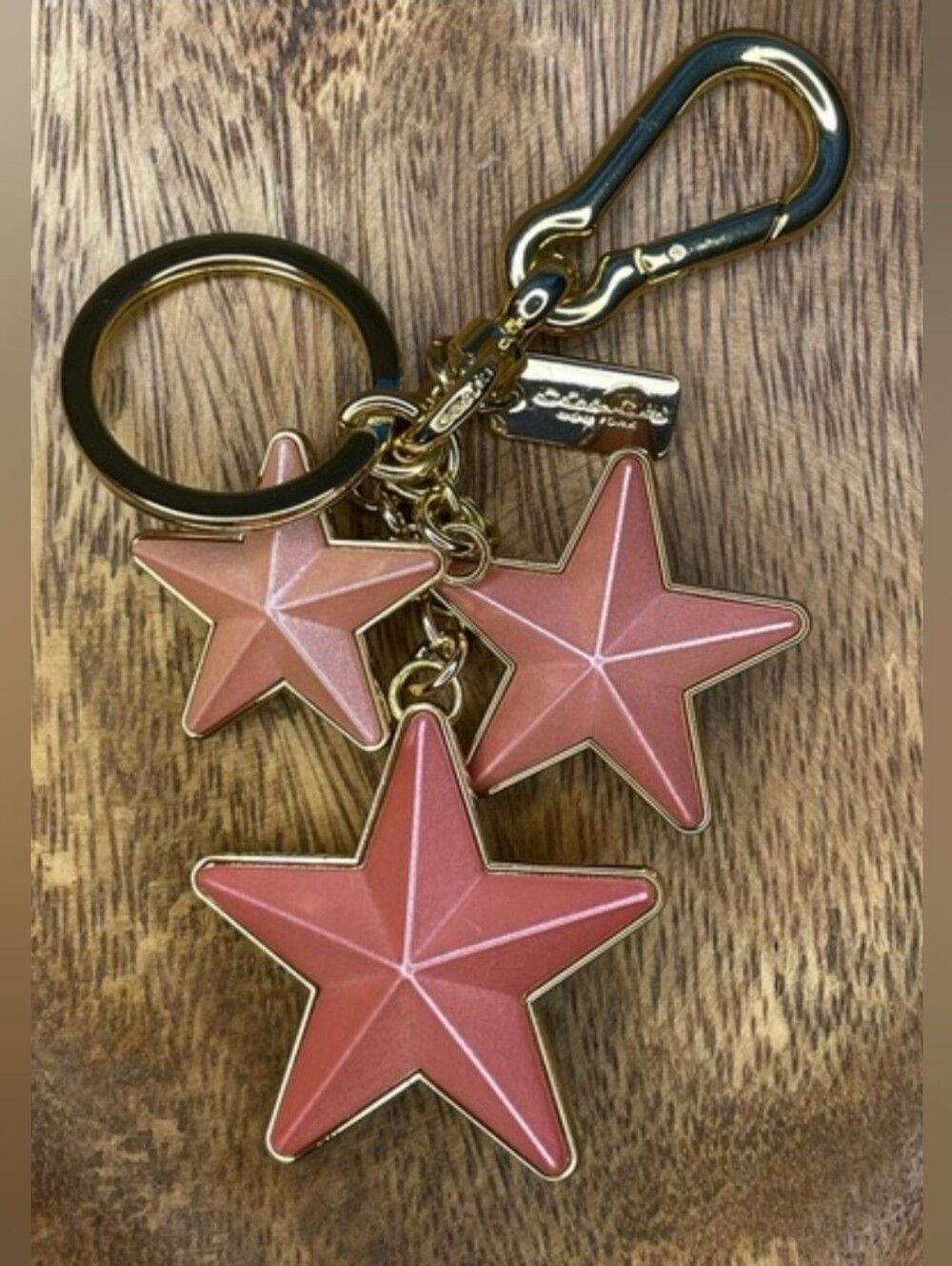 Coach Y2K Pink Acrylic 3D Star Bag Charm Keychain Gold Tone - Picture 5 of 11